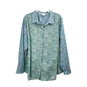 J. Jill ditsy floral button‎ down cotton shirt blouse Sz XL boho
